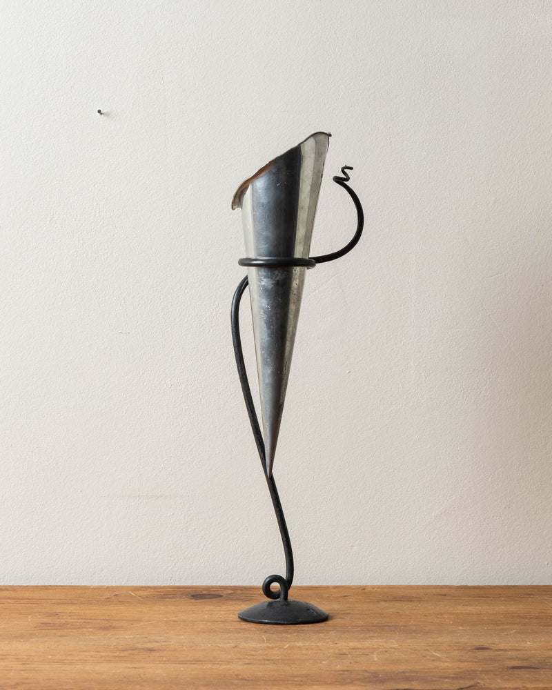 Post Modern Pewter Cone on Iron Stand