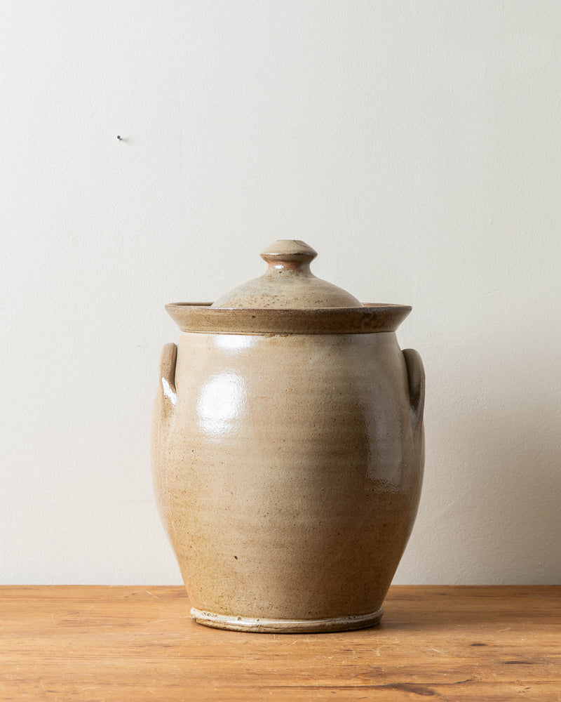 Antique 2 Gallon Stoneware Confit Pot w/ Painted Flowers