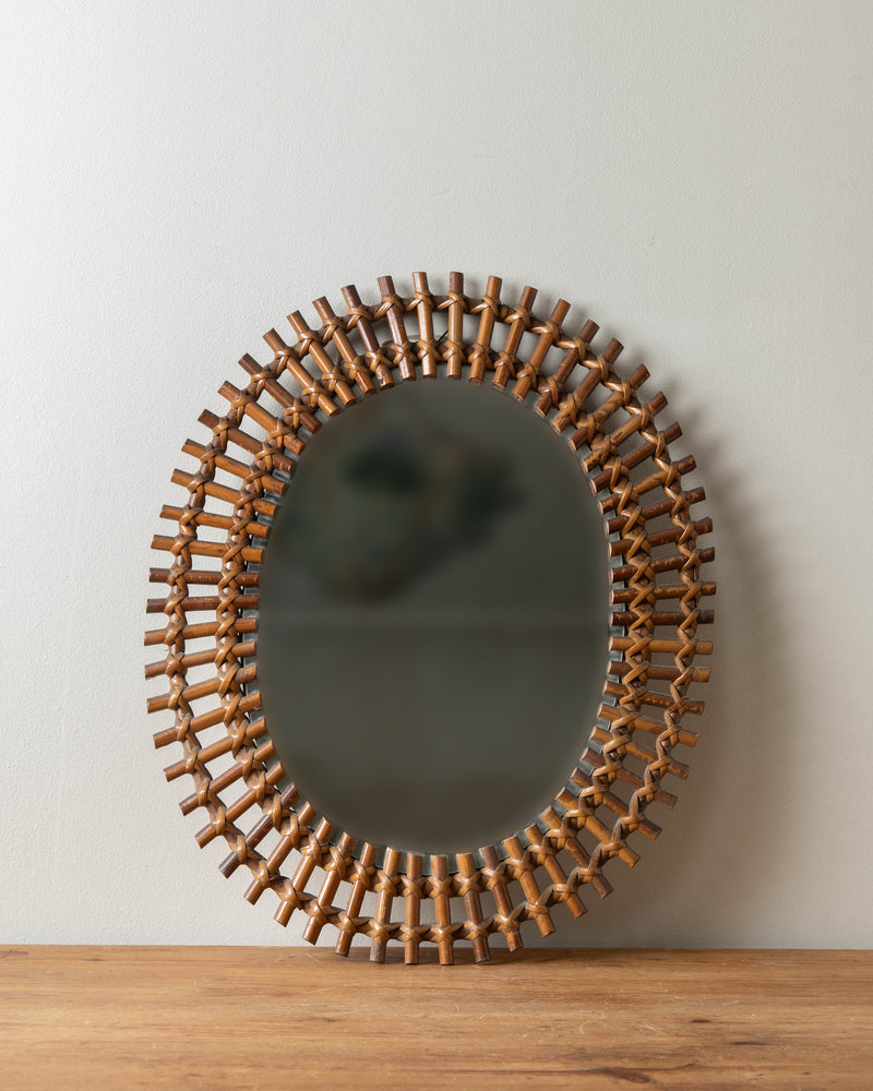 Italian Bamboo Rattan Sunburst Mirror, 1950's