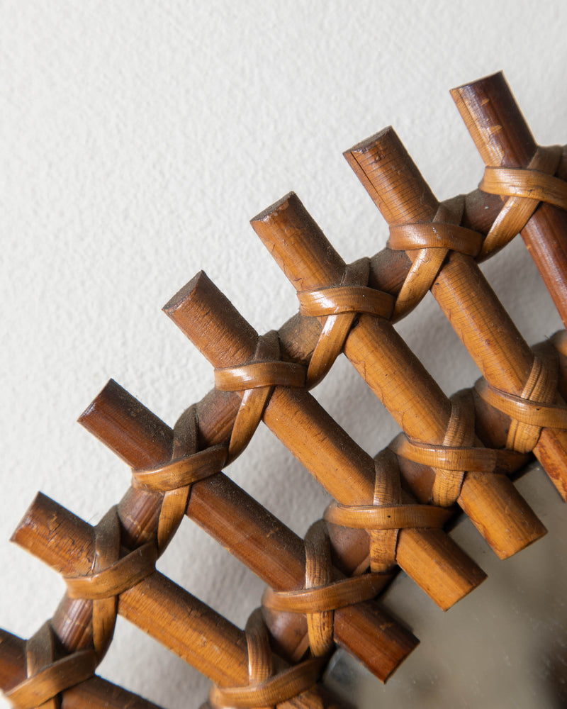 Italian Bamboo Rattan Sunburst Mirror, 1950's