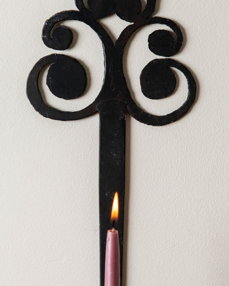 Tall Iron Torch Cut Candle Sconce