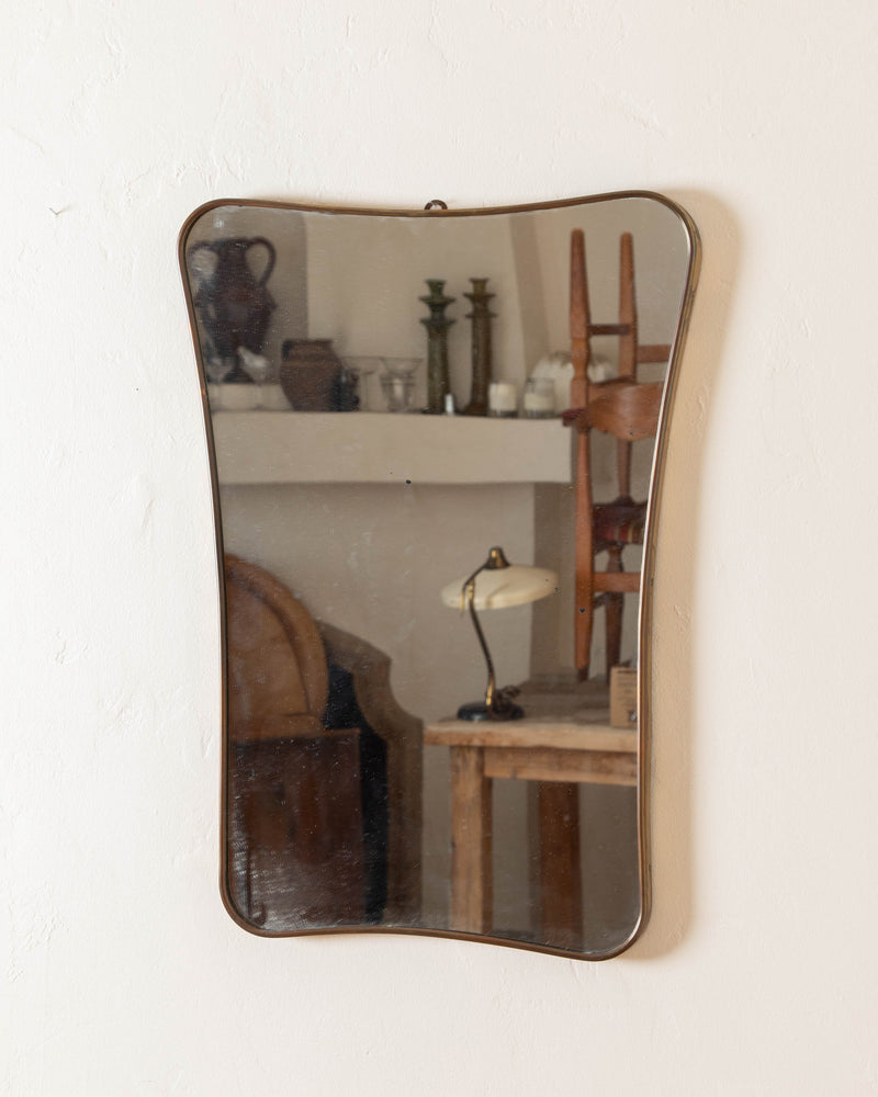 Italian Brass Scoop Top Mirror, Style of Gio Ponti, 1950's