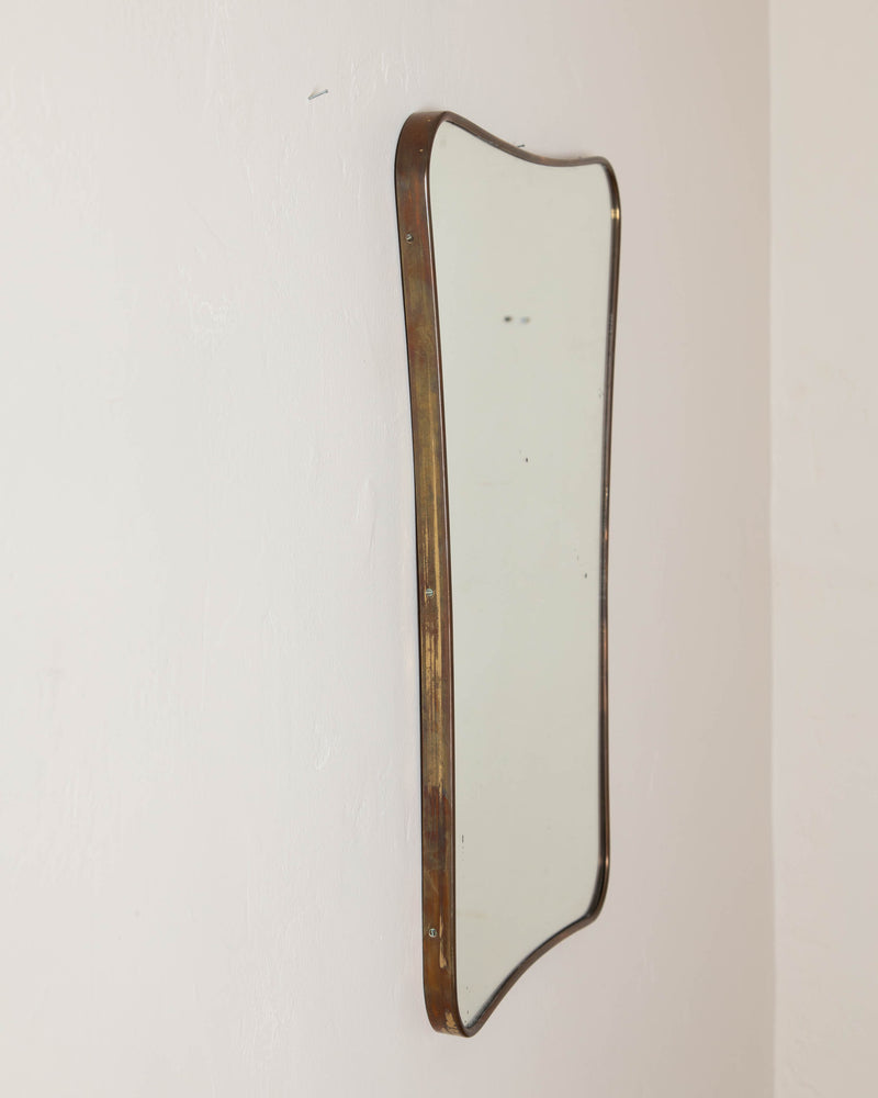 Italian Brass Scoop Top Mirror, Style of Gio Ponti, 1950's