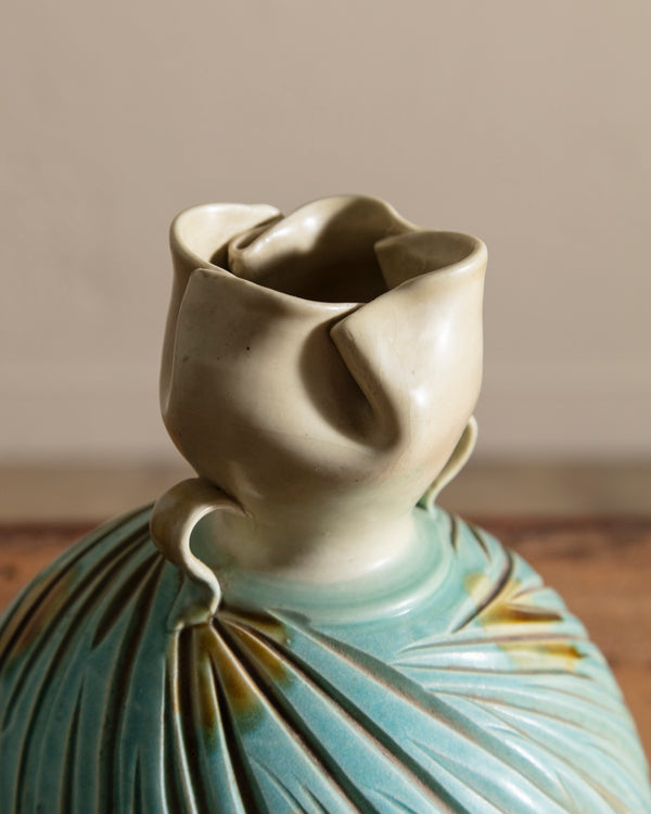 Round Studio Vase w/ Organic Formed Top, Signed