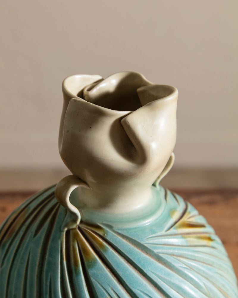 Round Studio Vase w/ Organic Formed Top, Signed