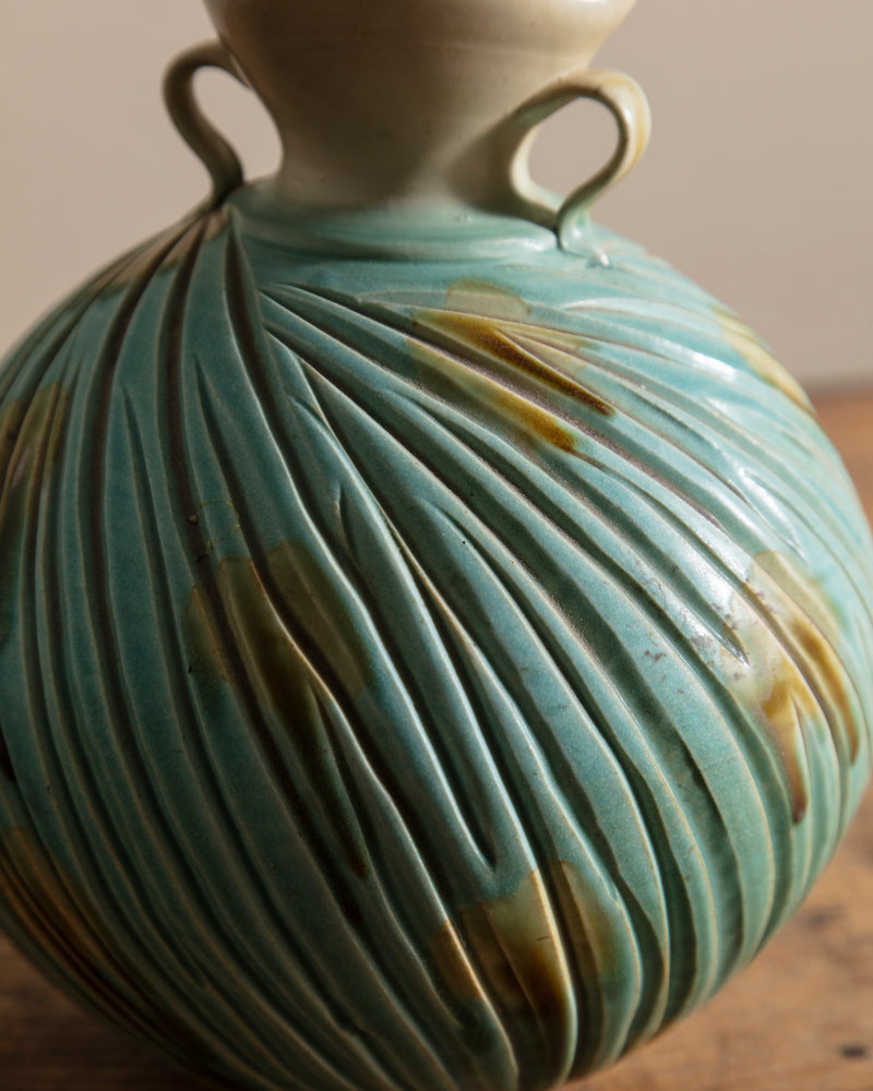 Round Studio Vase w/ Organic Formed Top, Signed