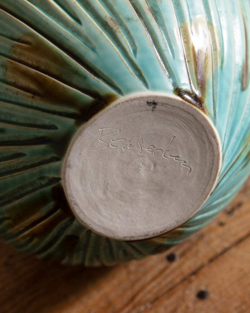 Round Studio Vase w/ Organic Formed Top, Signed