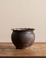 Fluted Round Brass Planter w/ Wavy Edge, 1970's