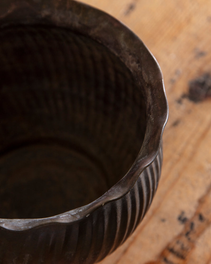 Fluted Round Brass Planter w/ Wavy Edge, 1970's