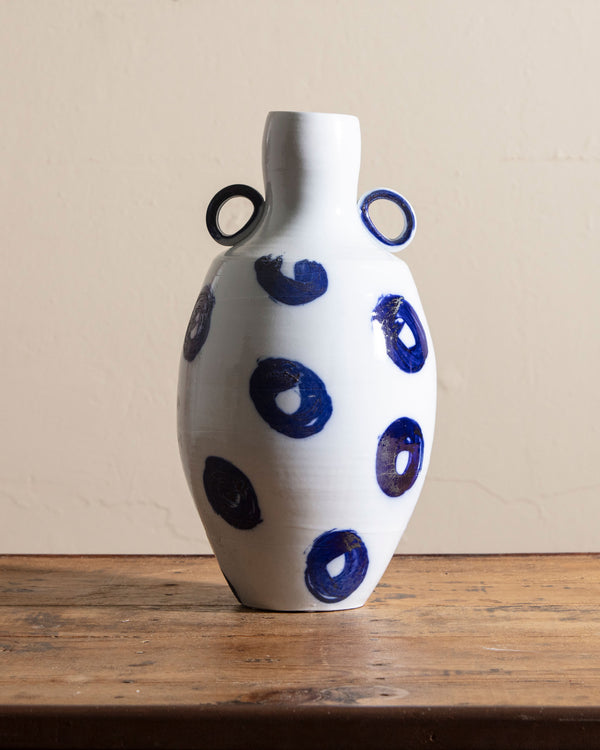 White & Blue Tall Studio Vase