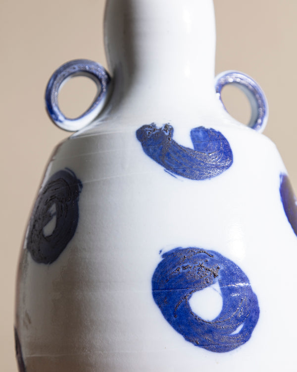 White & Blue Tall Studio Vase