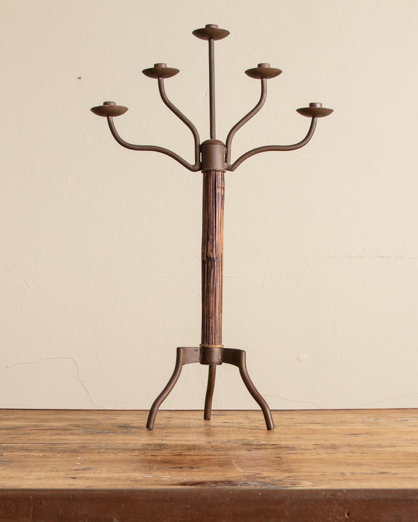 32" Tall Reed & Iron Tripod Candelabra - Lone Fox