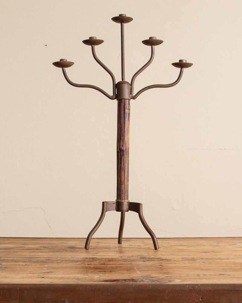 32" Tall Reed & Iron Tripod Candelabra - Lone Fox