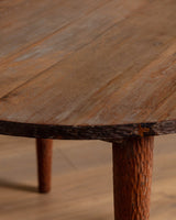47" Round Solid Oak Gouge Carved Dining Table, France, 1950's - Lone Fox
