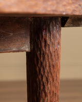 47" Round Solid Oak Gouge Carved Dining Table, France, 1950's - Lone Fox