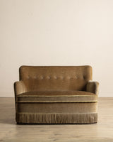 Ochre Mohair & Beech Fringe Settee, Denmark, 1960's
