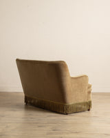Ochre Mohair & Beech Fringe Settee, Denmark, 1960's