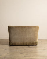 Ochre Mohair & Beech Fringe Settee, Denmark, 1960's