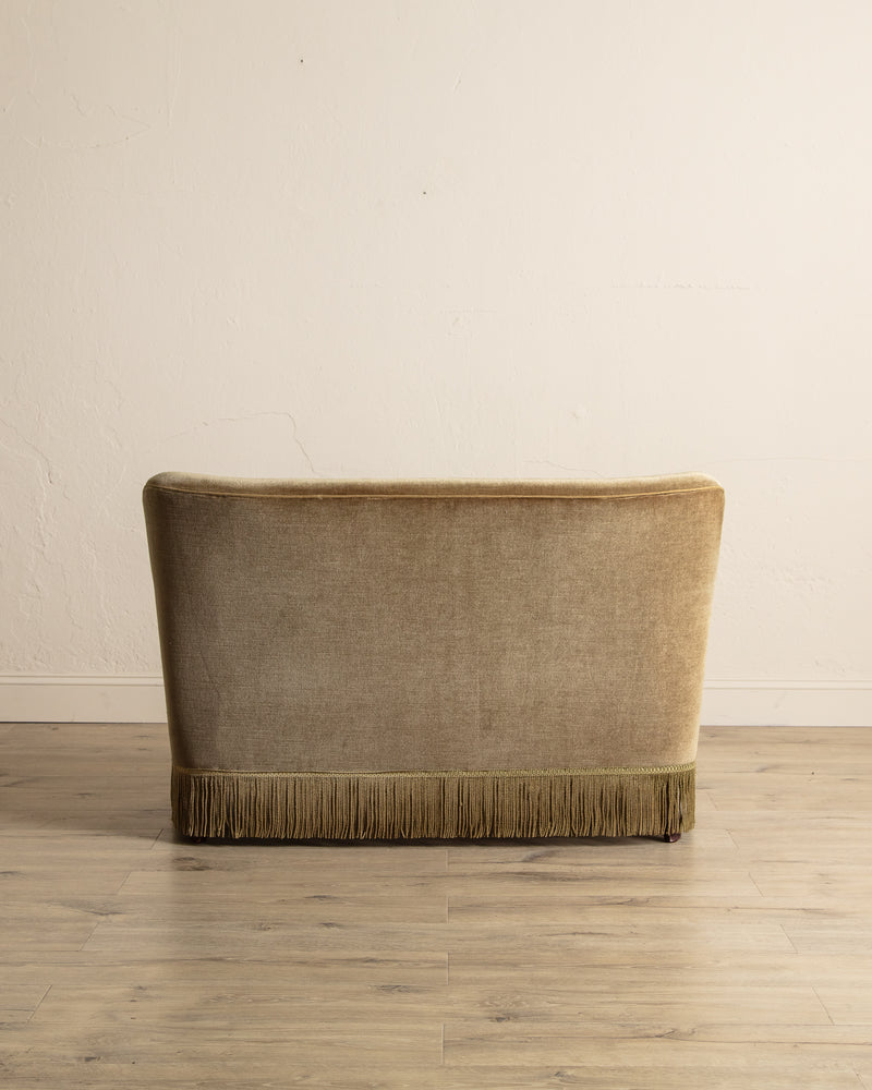 Ochre Mohair & Beech Fringe Settee, Denmark, 1960's