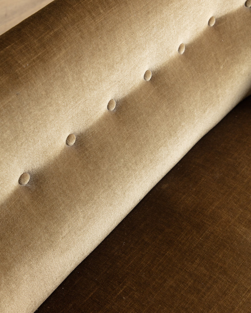 Ochre Mohair & Beech Fringe Settee, Denmark, 1960's