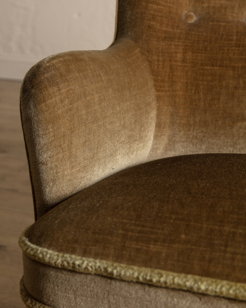 Ochre Mohair & Beech Fringe Settee, Denmark, 1960's