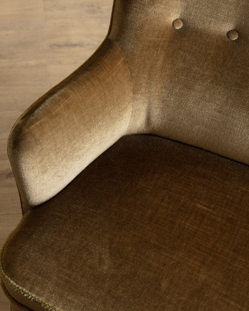 Ochre Mohair & Beech Fringe Settee, Denmark, 1960's