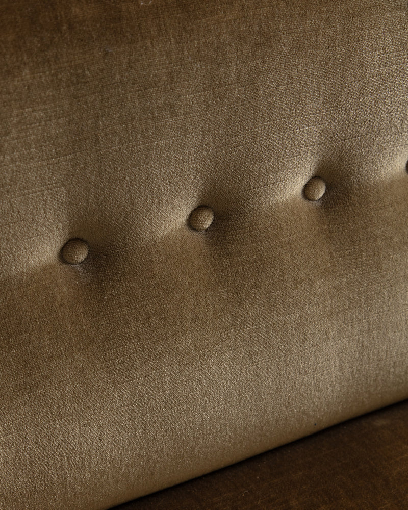 Ochre Mohair & Beech Fringe Settee, Denmark, 1960's