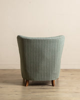 Art Deco Oak & Wool Striped Lounge Chair, Sweden, 1940's