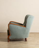 Art Deco Oak & Wool Striped Lounge Chair, Sweden, 1940's