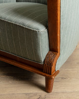 Art Deco Oak & Wool Striped Lounge Chair, Sweden, 1940's