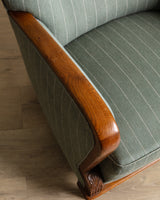 Art Deco Oak & Wool Striped Lounge Chair, Sweden, 1940's