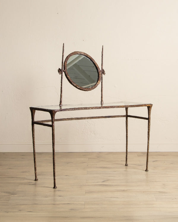 Solid Bronze Vanity Table w/ Mirror Manner of Alberto Giacometti, USA, 1960's