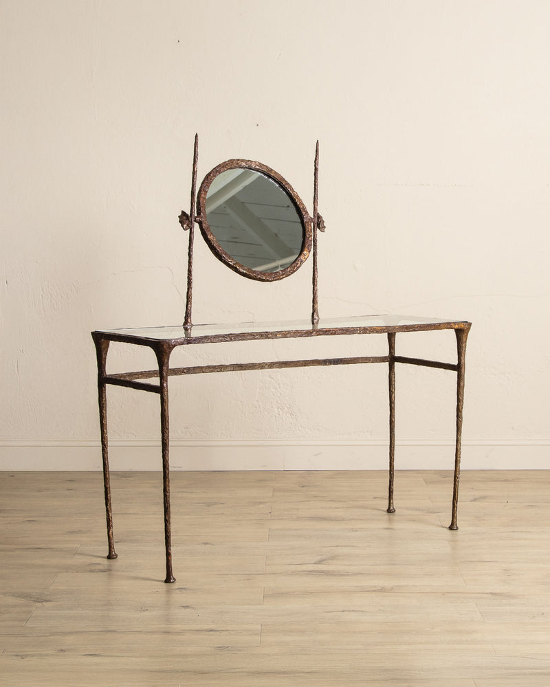 Solid Bronze Vanity Table w/ Mirror Manner of Alberto Giacometti, USA, 1960's