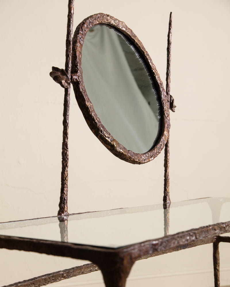 Solid Bronze Vanity Table w/ Mirror Manner of Alberto Giacometti, USA, 1960's