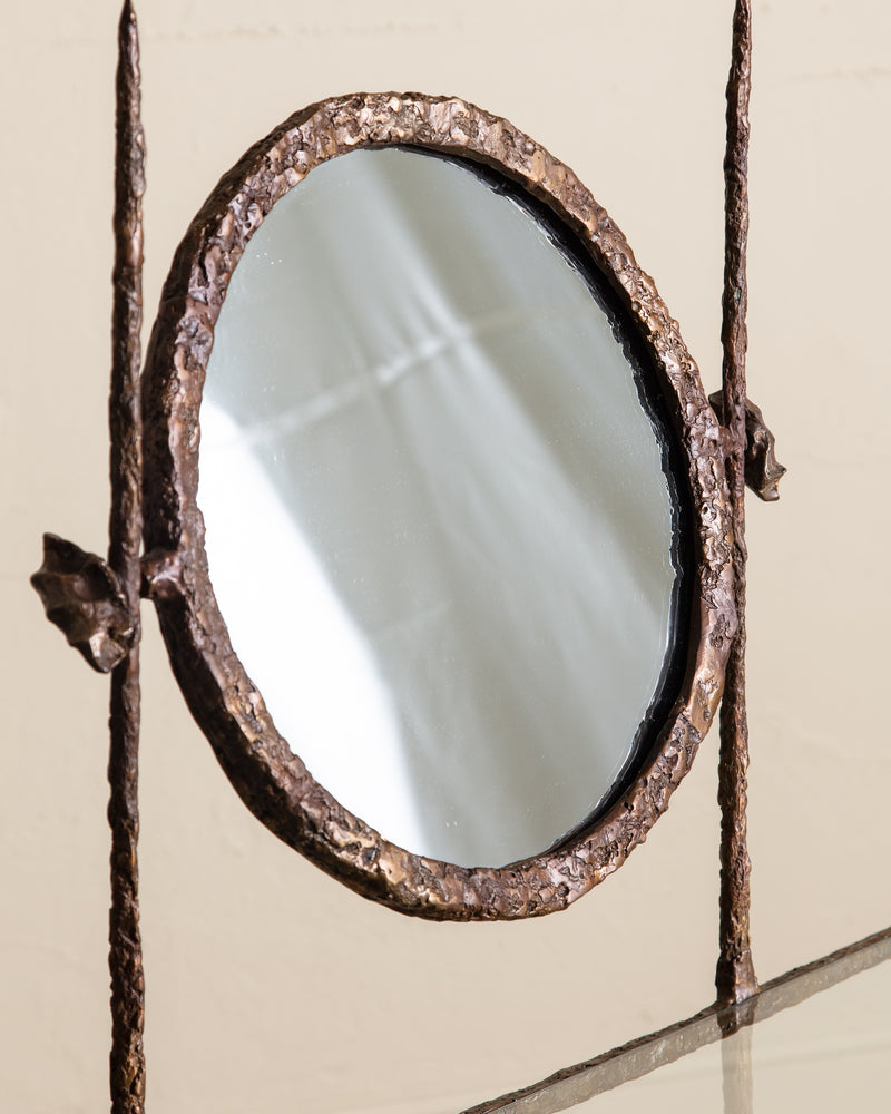 Solid Bronze Vanity Table w/ Mirror Manner of Alberto Giacometti, USA, 1960's