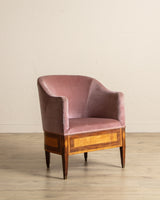 Art Deco Inlaid Mahogany & Velour Club Chair, Sweden, 1930's