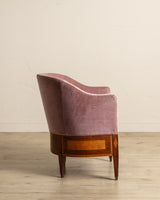 Art Deco Inlaid Mahogany & Velour Club Chair, Sweden, 1930's