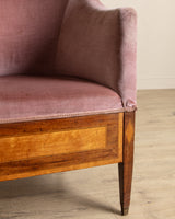 Art Deco Inlaid Mahogany & Velour Club Chair, Sweden, 1930's