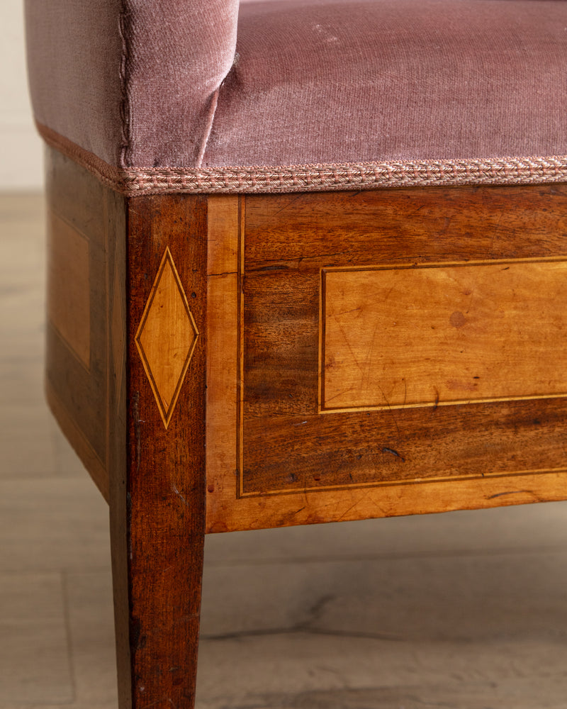 Art Deco Inlaid Mahogany & Velour Club Chair, Sweden, 1930's