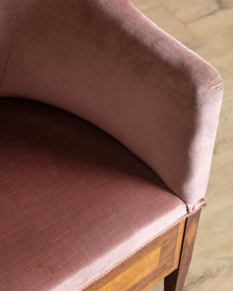 Art Deco Inlaid Mahogany & Velour Club Chair, Sweden, 1930's