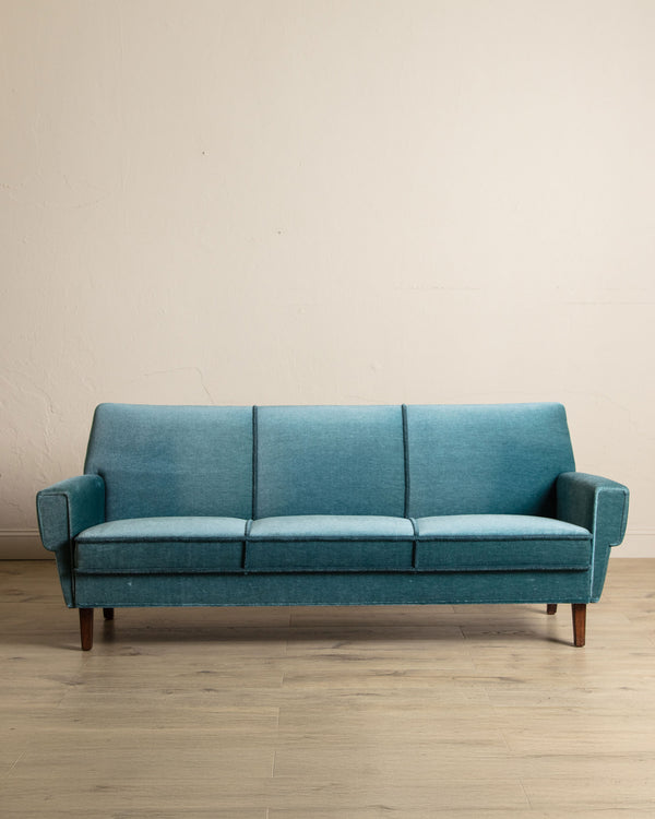 Mid Century Teal Mohair Sofa w/ Rope Trim, Denmark, 1960's