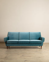 Mid Century Teal Mohair Sofa w/ Rope Trim, Denmark, 1960's
