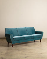 Mid Century Teal Mohair Sofa w/ Rope Trim, Denmark, 1960's