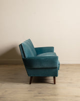 Mid Century Teal Mohair Sofa w/ Rope Trim, Denmark, 1960's
