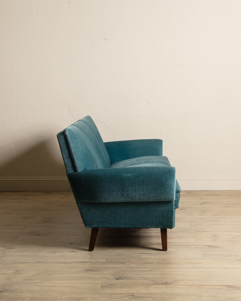 Mid Century Teal Mohair Sofa w/ Rope Trim, Denmark, 1960's