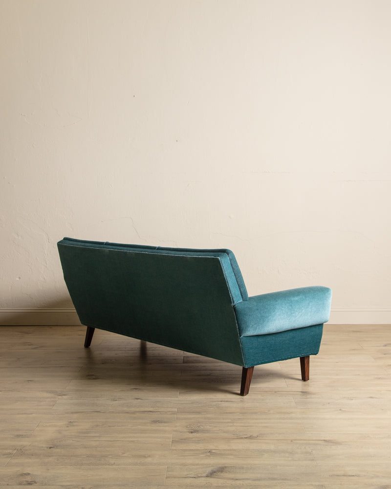 Mid Century Teal Mohair Sofa w/ Rope Trim, Denmark, 1960's