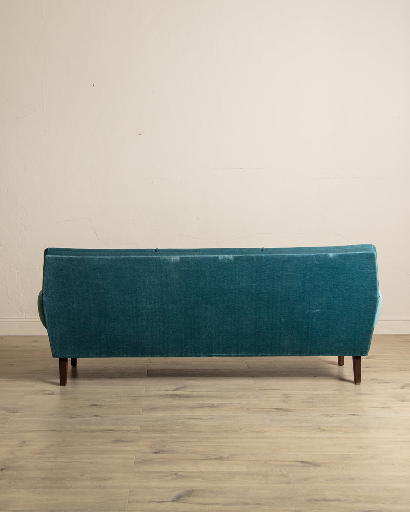 Mid Century Teal Mohair Sofa w/ Rope Trim, Denmark, 1960's