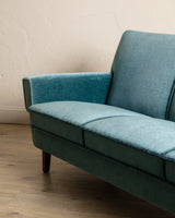 Mid Century Teal Mohair Sofa w/ Rope Trim, Denmark, 1960's