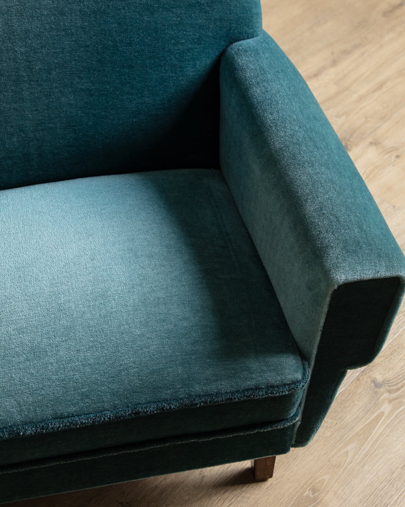 Mid Century Teal Mohair Sofa w/ Rope Trim, Denmark, 1960's