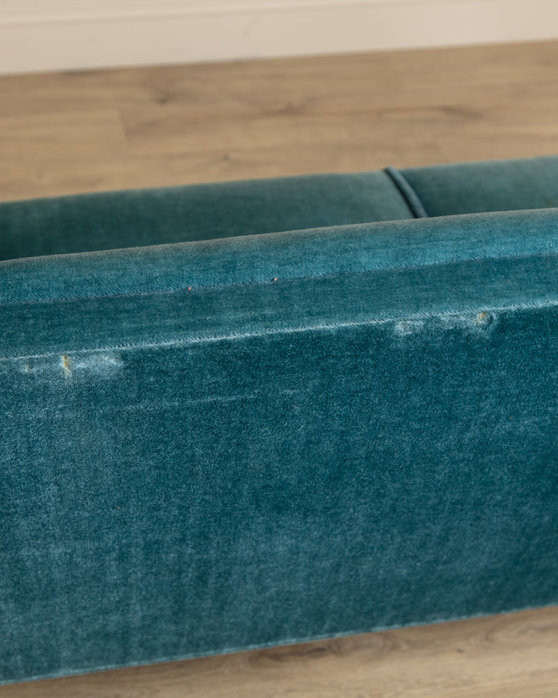 Mid Century Teal Mohair Sofa w/ Rope Trim, Denmark, 1960's